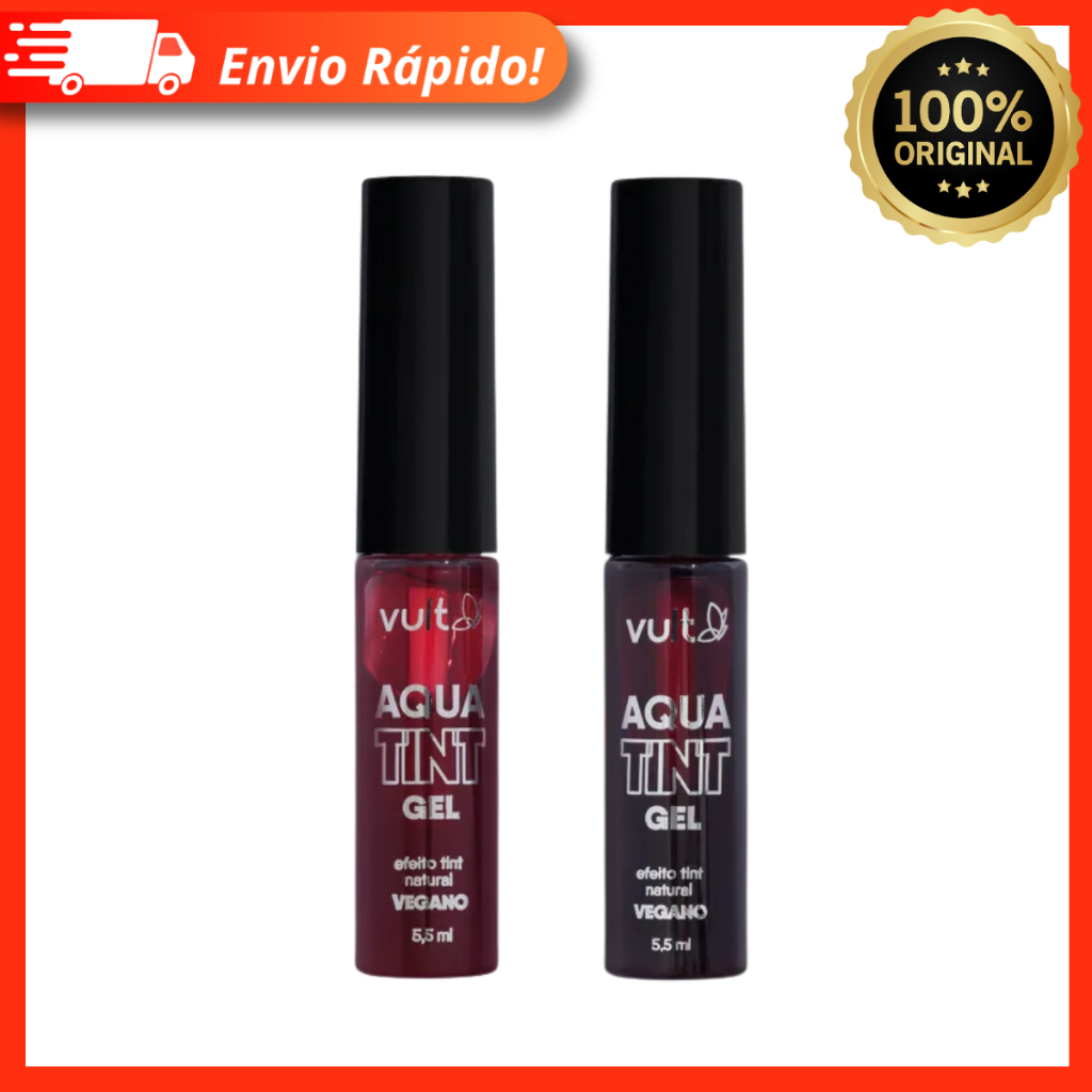 Batom Lip Tint Aquatint Gel Red E Violet Vegano Não Borra Não Transfere 5,5ml - Vult