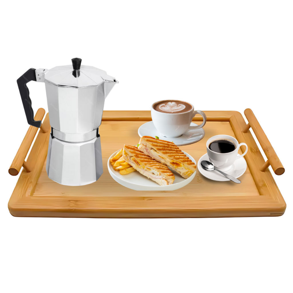 Bandeja de Madeira Bambu 35cm C/ Alça  Servir Café Multiuso