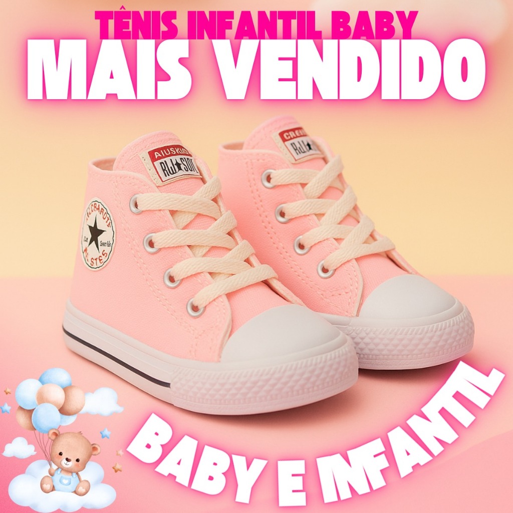 Tênis Infantil Menina Menino Baby Star Casual Botinha Cano Baixo Confortável Promoção Envio Imediato