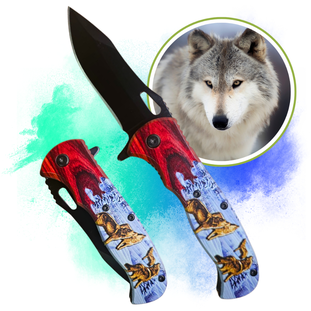 Canivete Cabo Personalizado Lobo  Semiautomático Rápida Abertura Dobrável Lâmina de Aço Inoxidável  SLKD302