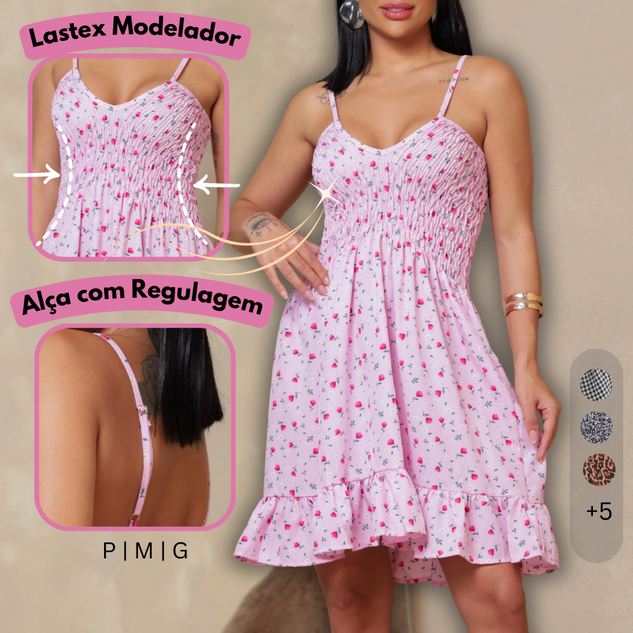 Vestido Curto Lastex Alcinha Regulável Moda Verão Soltinho Junino Quadrilha São João