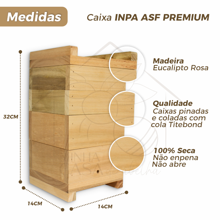 Caixa INPA ASF 10x10cm para Abelhas Sem Ferrão em Eucalipto Rosa Lixado, Durável e Artesanal