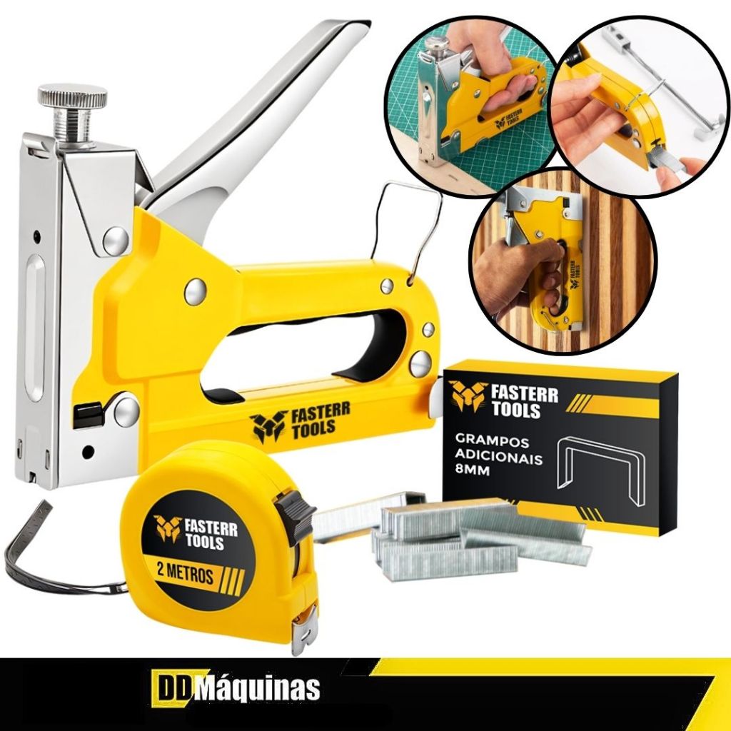 Grampeador Manual Tapeceiro + 500 Grampos 8MM+ Trena 2M+ Maleta - Fasterr em Oferta na Shopee