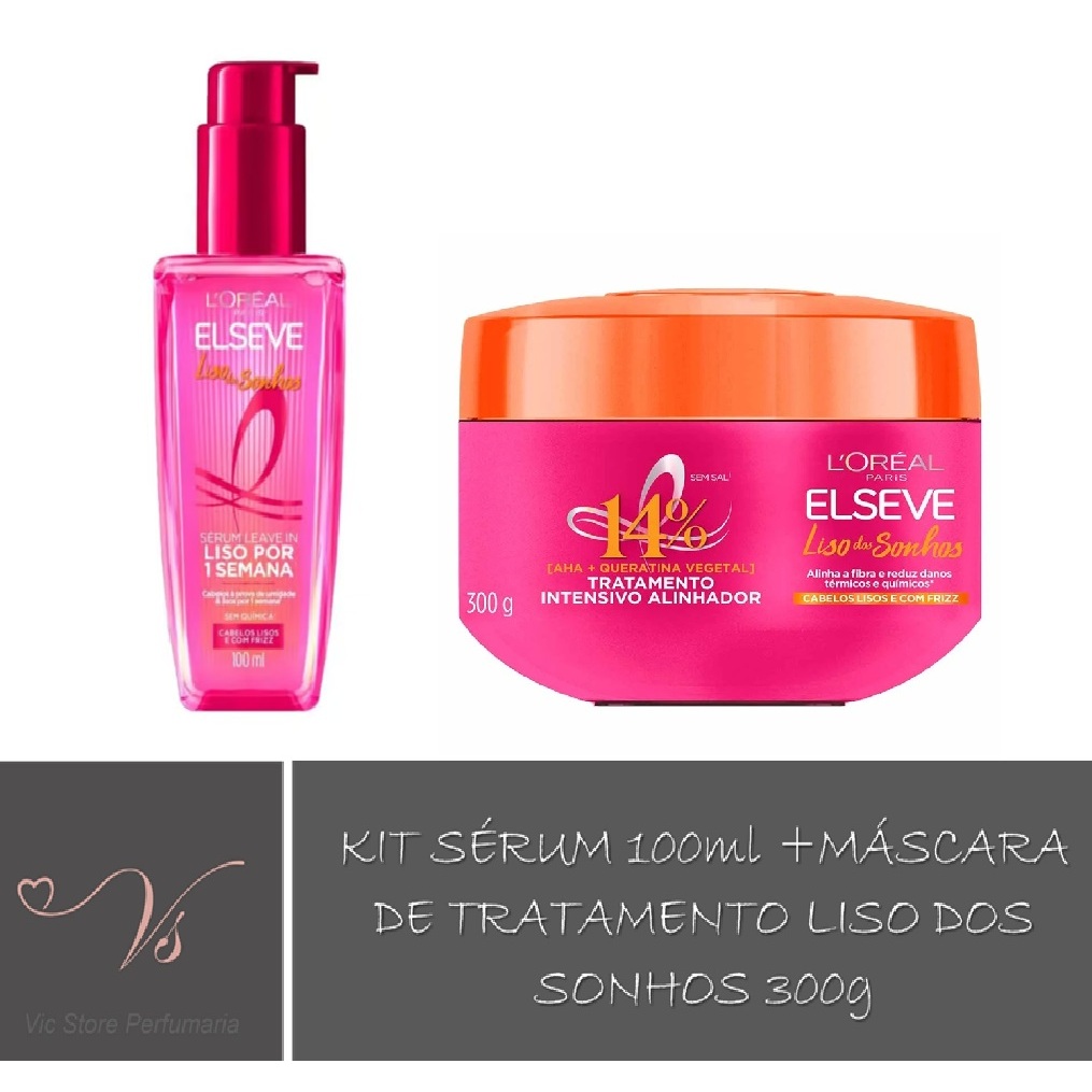 Kit 02 itens Sérum Elseve 100ml + Máscara de Tratamento 300g Elseve Liso dos Sonhos Super Alinhador