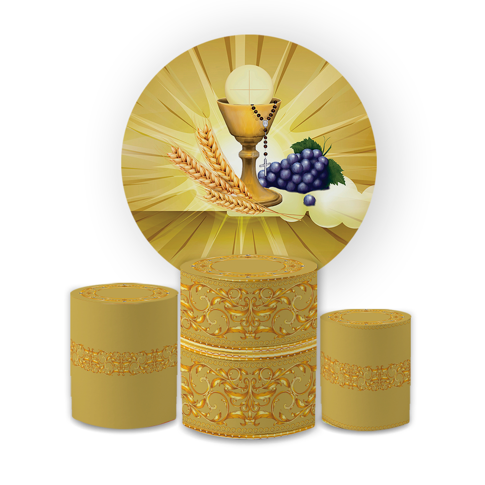 Kit Capa Painel Redondo 1,5 + Trio Cilindros Decoração Tecido Sublimado Decoração Eucaristia Igreja em Oferta na Shopee