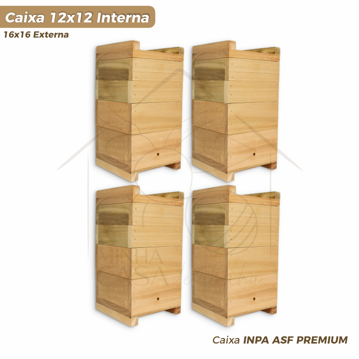 Kit 4 Caixas INPA ASF 12x12cm em Eucalipto Rosa para Abelhas Sem Ferrão Jataí Mirim Mandaçaia Uruçu