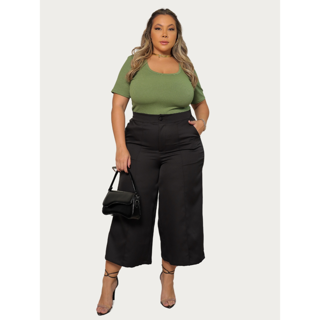 Pantacourt Feminina Plus Size Alfaiataria Cintura Alta tamanhos Grandes G1 ao G4 em Oferta na Shopee