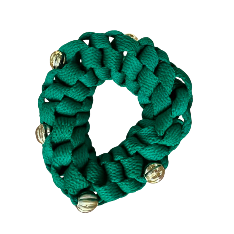 Enfeite para Cabelo Luxo Scrunchies Frufru Xuxa Fashion Moda - Tecido Elos pompom com bolinhas douradas verde