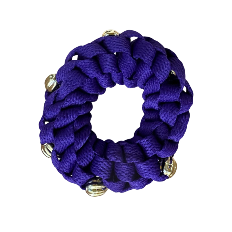 Enfeite para Cabelo Luxo Scrunchies Frufru Xuxa Fashion Moda - Tecido Elos pompom com bolinhas douradas lilas