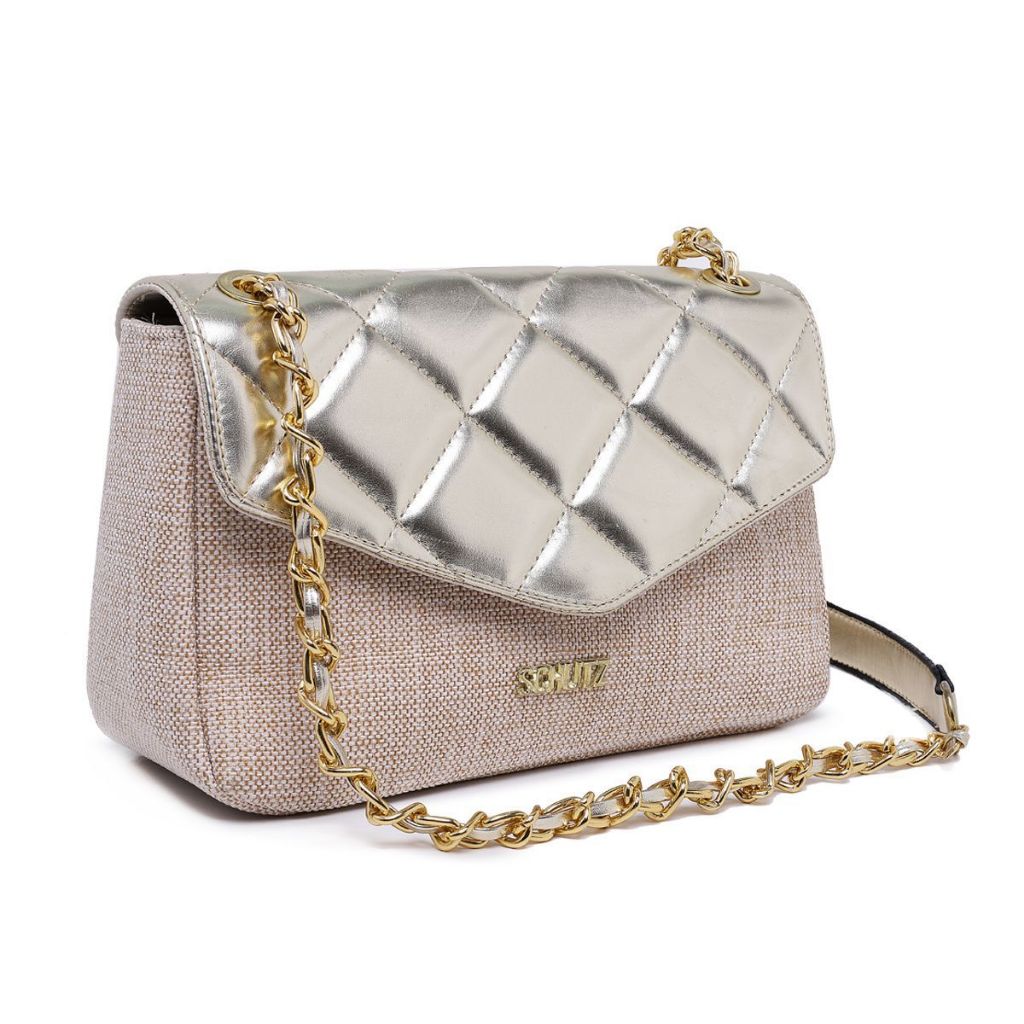Bolsa Schutz Tiracolo Tweed com Tampa Metalizada