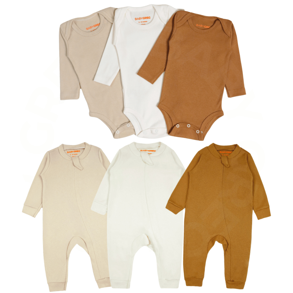 Kit 6 Peças Minimalista Para Bebê Body Manga Longa e Macacão Liso - Baby Greg
