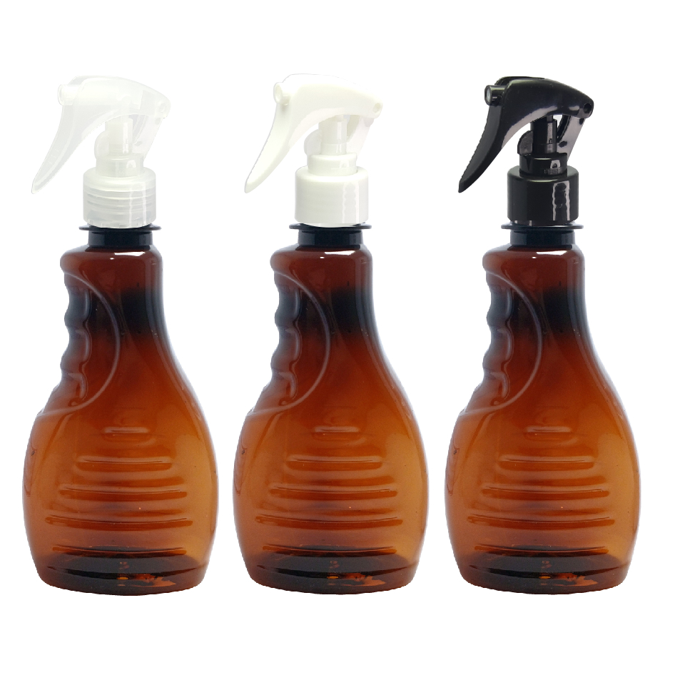 12 Frasco Plástico Ambar Pet 300ml Válvula Mini Gatilho Bor