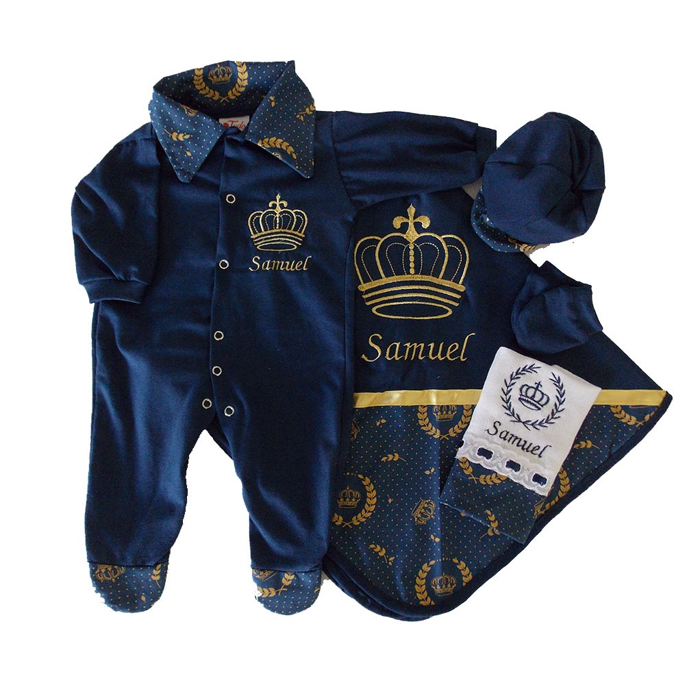 Saída de Maternidade Menino Personalizada com o Nome do Bebê Estampa Coroa em Oferta na Shopee