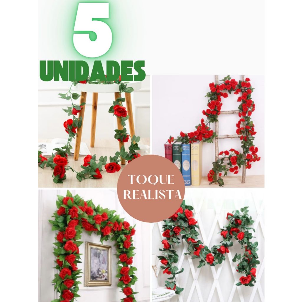 Corrente De Rosas Artificial 2.20 Metros até 11.Metros Trepadeira Folhagem em Oferta na Shopee