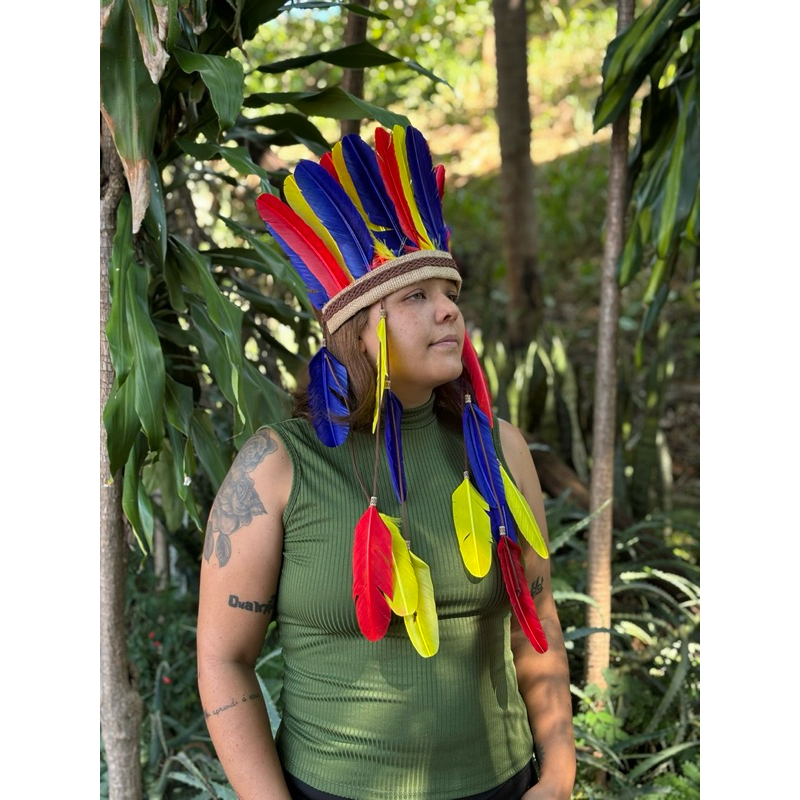 Cocar coroa de penas caboclo cabocla umbanda candomblé penacho indígena artesanal personalizado fantasia índio colorido