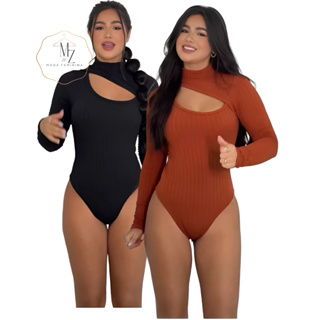 Kit 2 Body Feminino Manga Longa Gola Alta com Decote Busto - blogueira - tecido anarruga em Oferta na Shopee