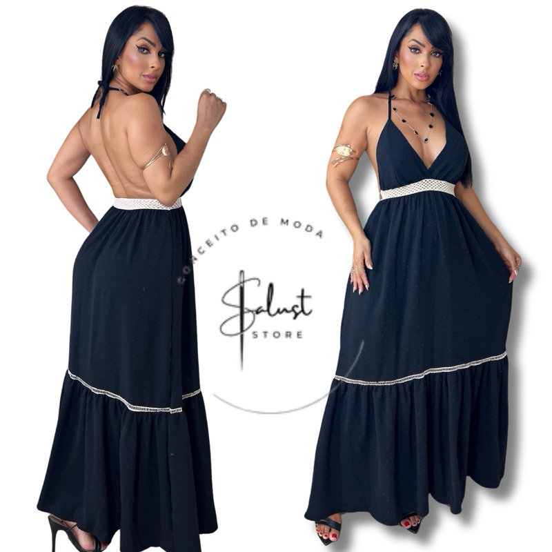 Vestido Longo Com Detalhe Lindo Elástico Rústico Trabalhado Vestido de Festa Longo Vestido Elegante em Oferta na Shopee