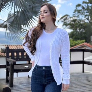 Casaco Tricot Branco Feminino Básico Tranças Aberto com Botões Inverno Cardigan Frio em Oferta na Shopee