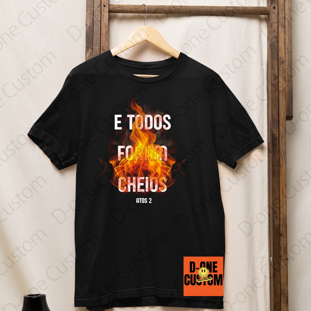 Camisa Camiseta Estampado Masculino Feminino Todos Foram Cheios Bíblia Atos Evangélico Pentecostal