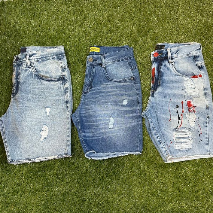Bermuda JEANS kit 3 bermudas jeans masculina estilosa curta jovem em Oferta na Shopee