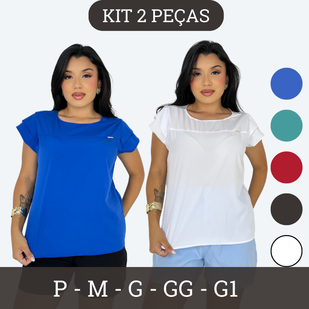 Kit com 2 Blusa Feminina Manga Curta Elegante - Moda Social Estilosa Verão em Oferta na Shopee