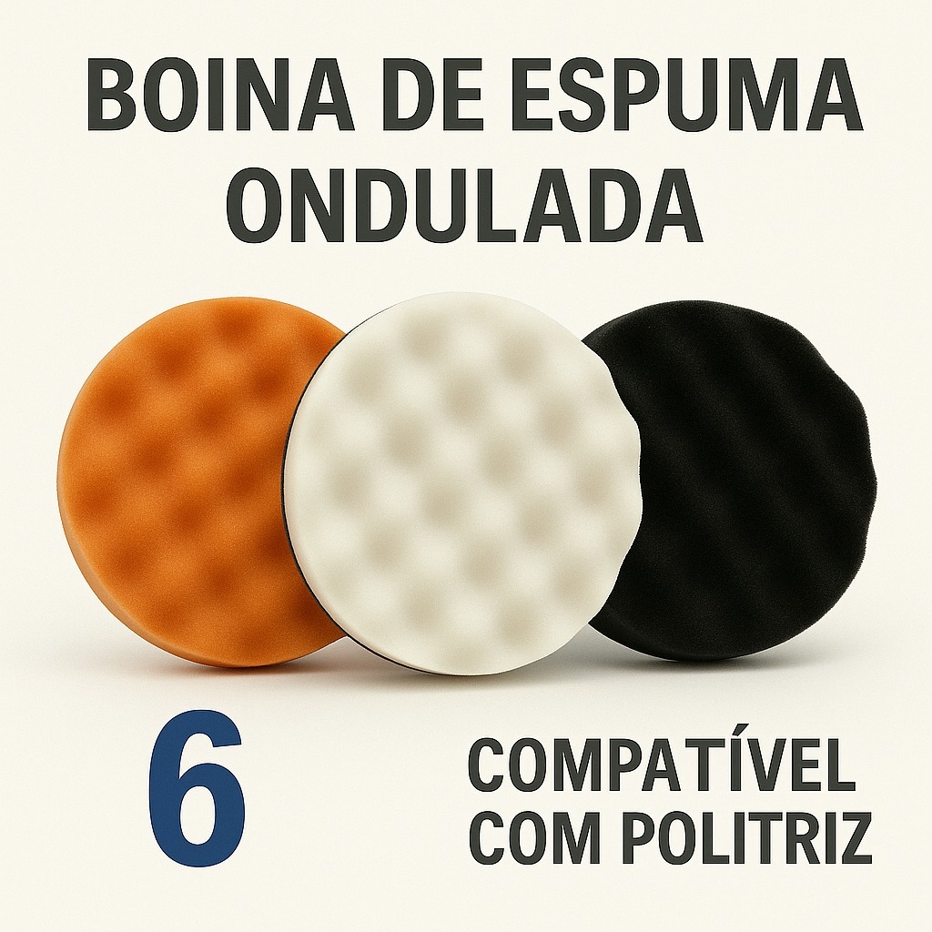 Boina de espuma 6" polegadas ondulada para polimento automotivo/venda unitária.