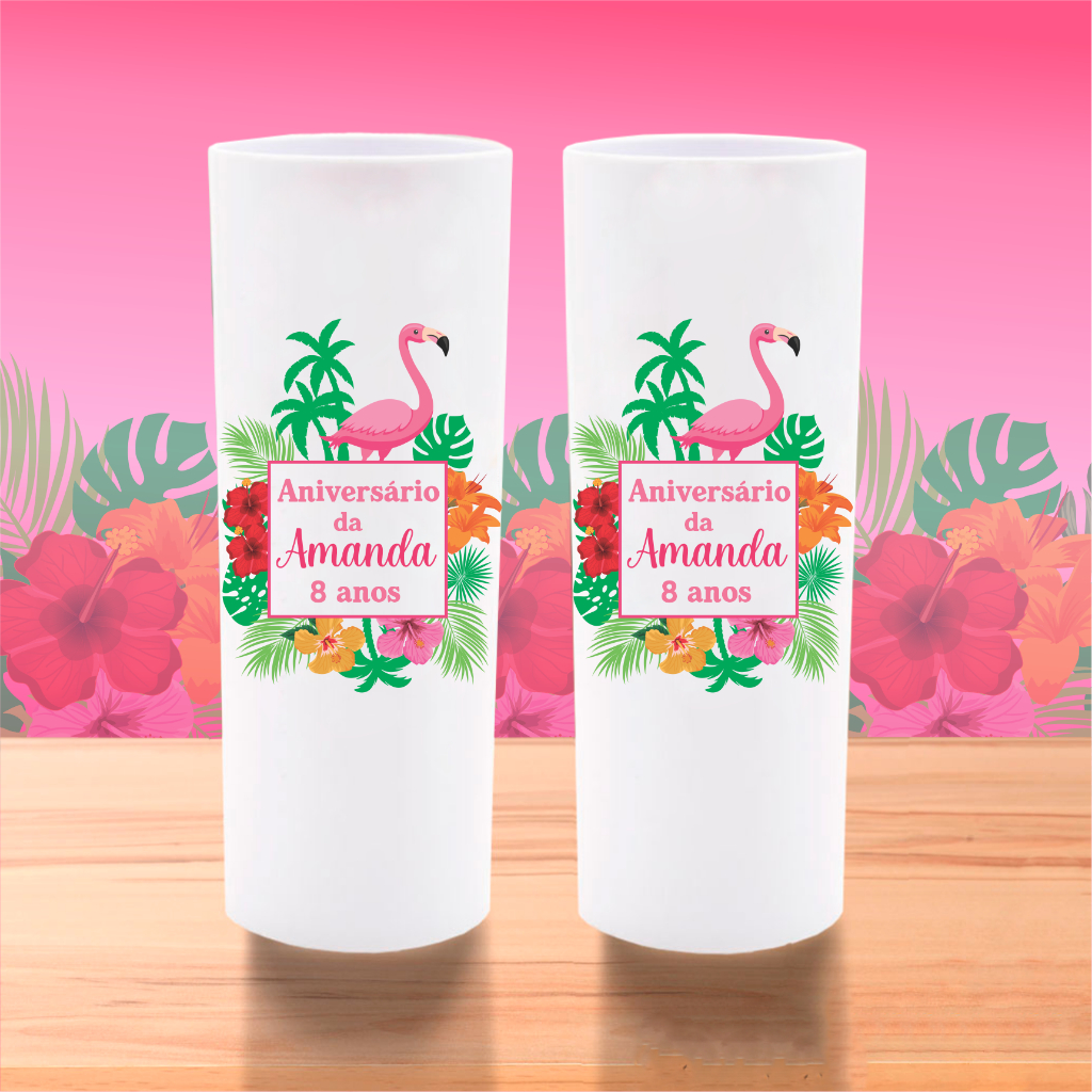 100 Copos Personalizados Flamingo Copo Long Drink Tropical 15 ANOS Aniversário Adulto todas idades