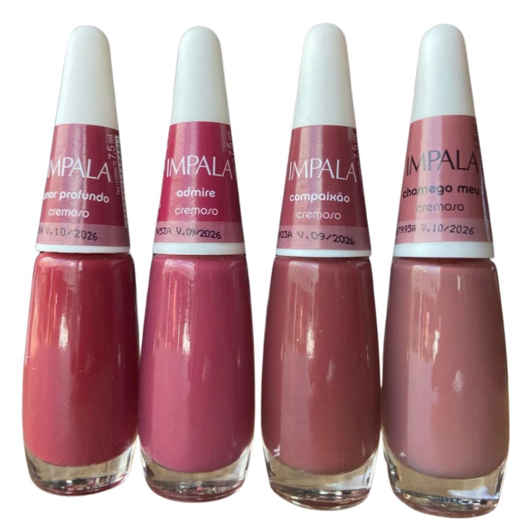 Kit 4 Esmalte Impala Tons de Nude Rosa Escuro, Amor Profundo , Admire , Compaixão e Chamego Meu