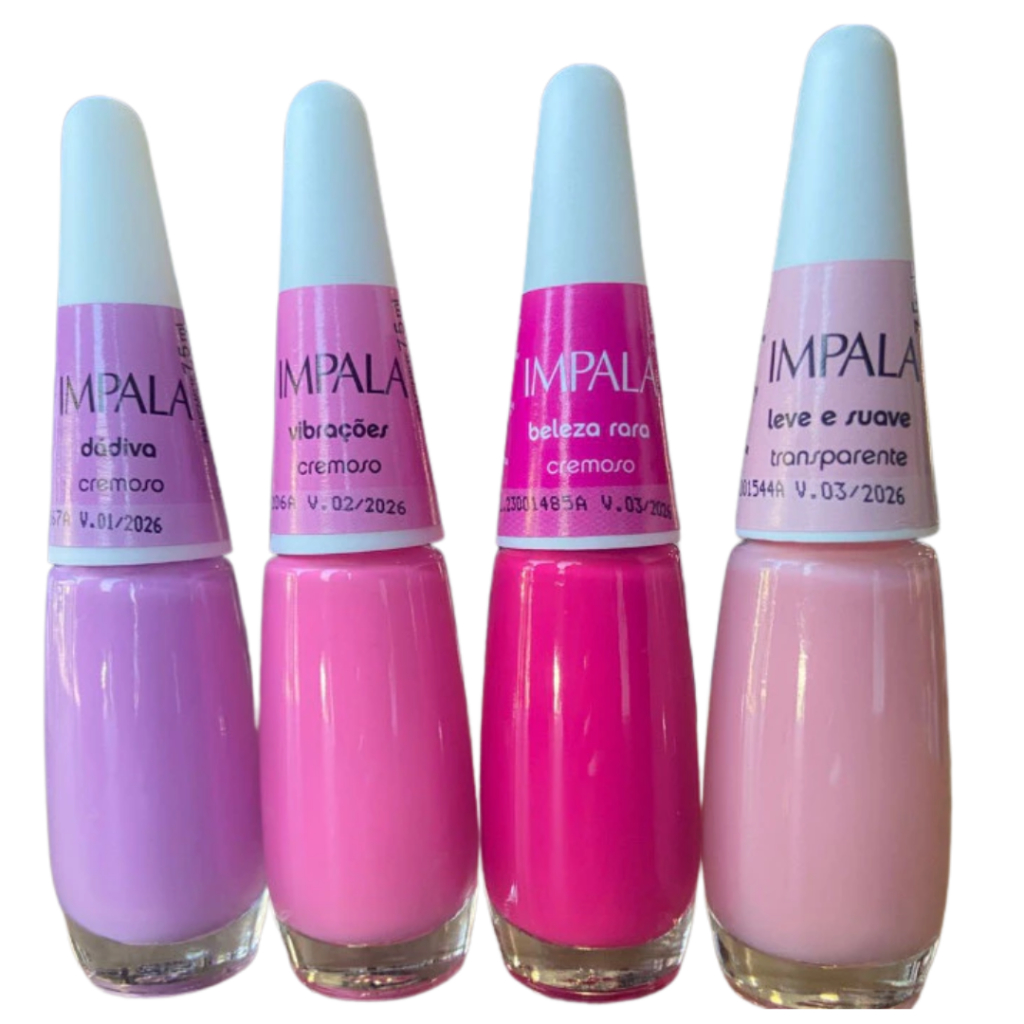 Kit 4 Esmalte Impala Tons de Rosa, Dádiva, Beleza Rara, Leve Suave e Vibrações