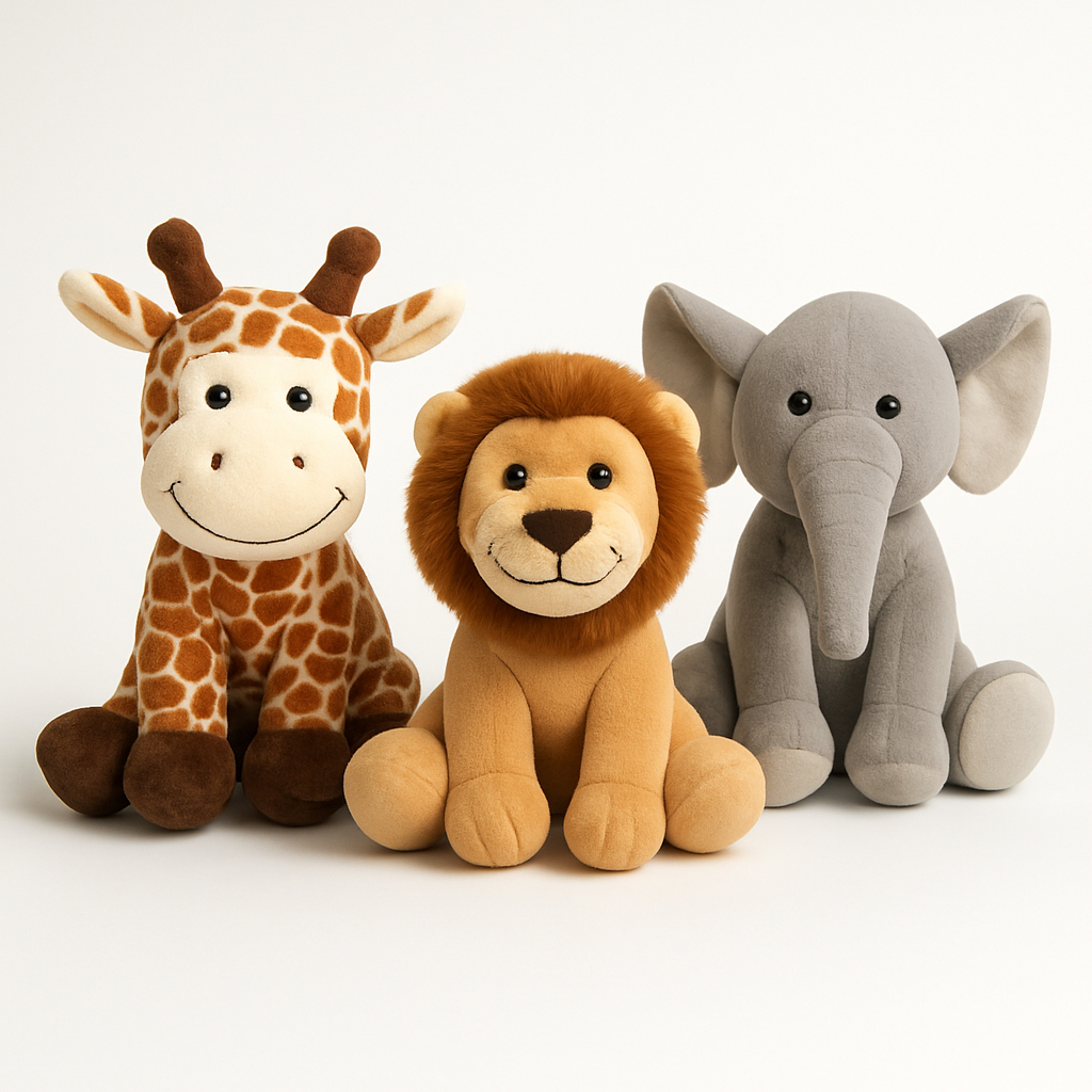 Trio de Safari Girafa Elefante Leão Kit com 3 bichos pelúcia Safari