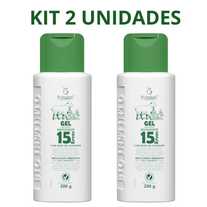 Kit 2 Un Gel Massageador 15 Ervas com Sebo de Carneiro Bio Instinto 200g