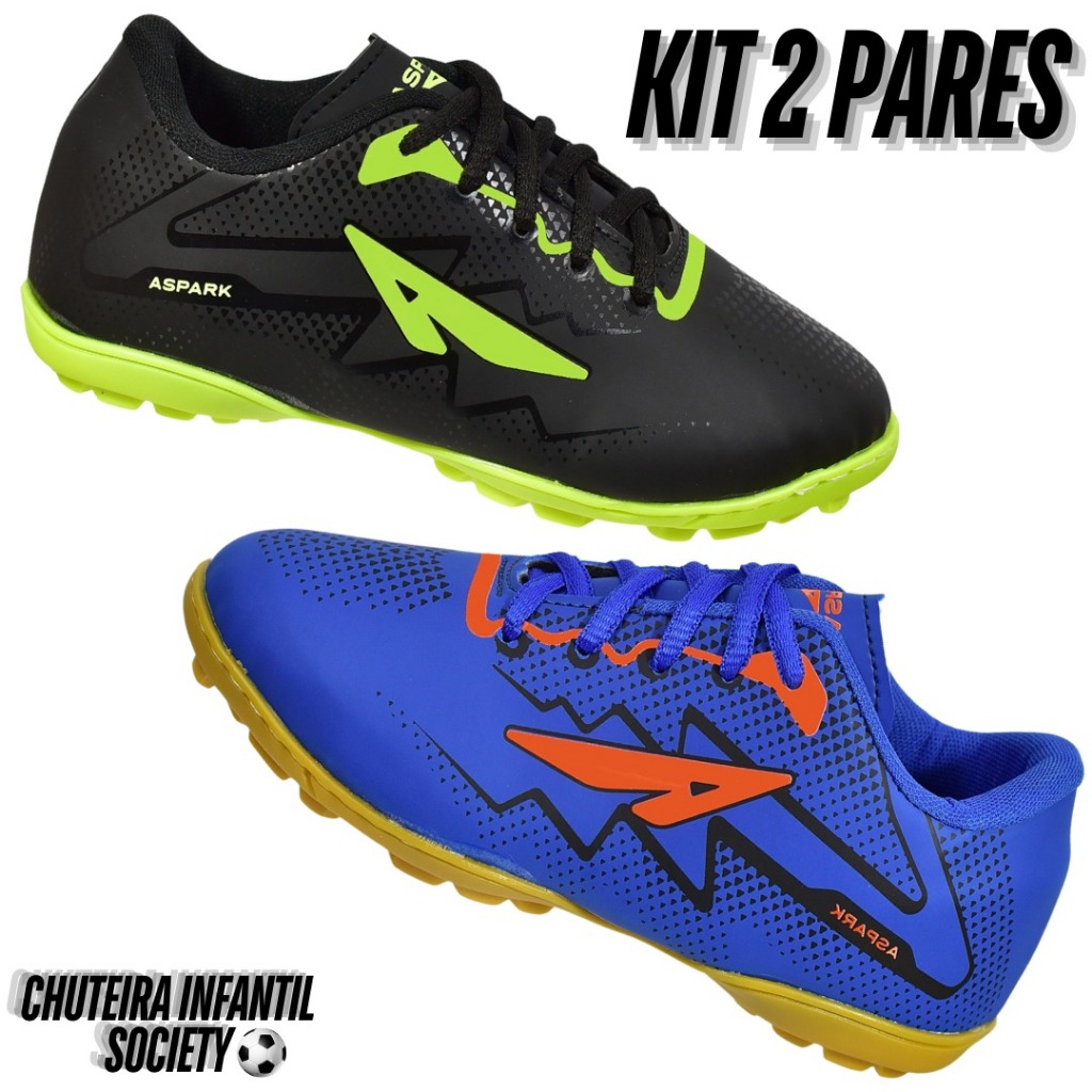 2 Pares Chuteira Society Infantil Masculino Sintética Salão Costurada Criança Confortável Meninos