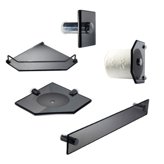 KIT ACESSÓRIOS DE BANHEIRO 5 PEÇAS CANTO DE VIDRO CRISTALE - SUPORTES PARA LABABO-PIA-CASA em Oferta na Shopee