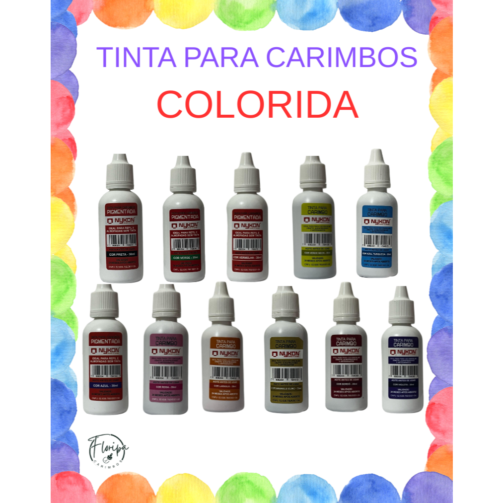 Tinta Colorida para Carimbos Nykon l Trodat Diversas Cores l Marron Azul Vermelho Rosa Dourado Verde Laranja