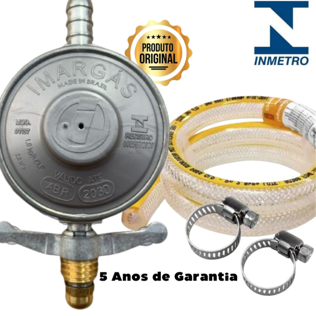 Kit Registro Regulador de Gás Botijão + Mangueira Diversos Tamanhos Gás Botijão Mangueira