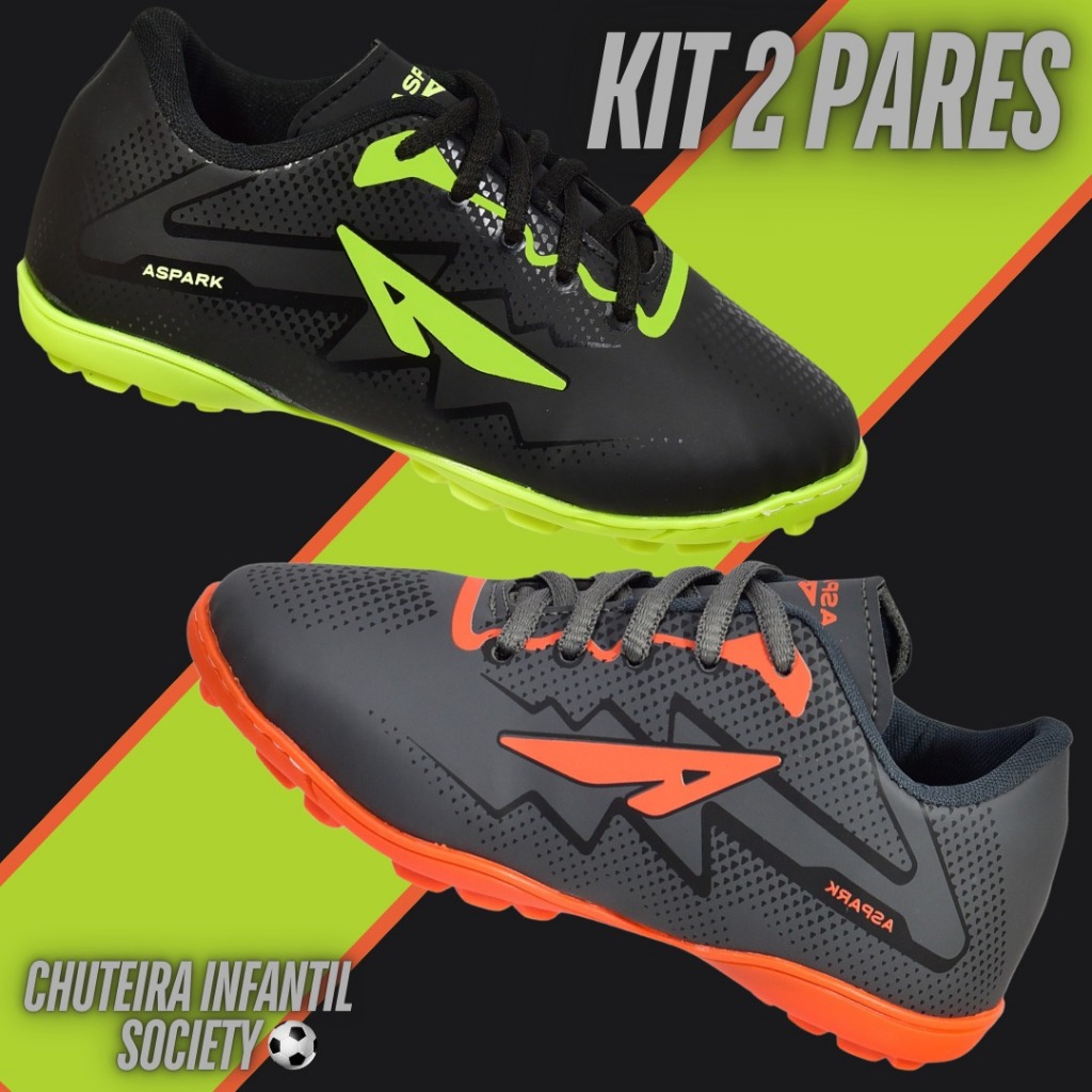 2 Pares Chuteira Society Infantil Masculino Grama Sintética Costurada Menino Societi original