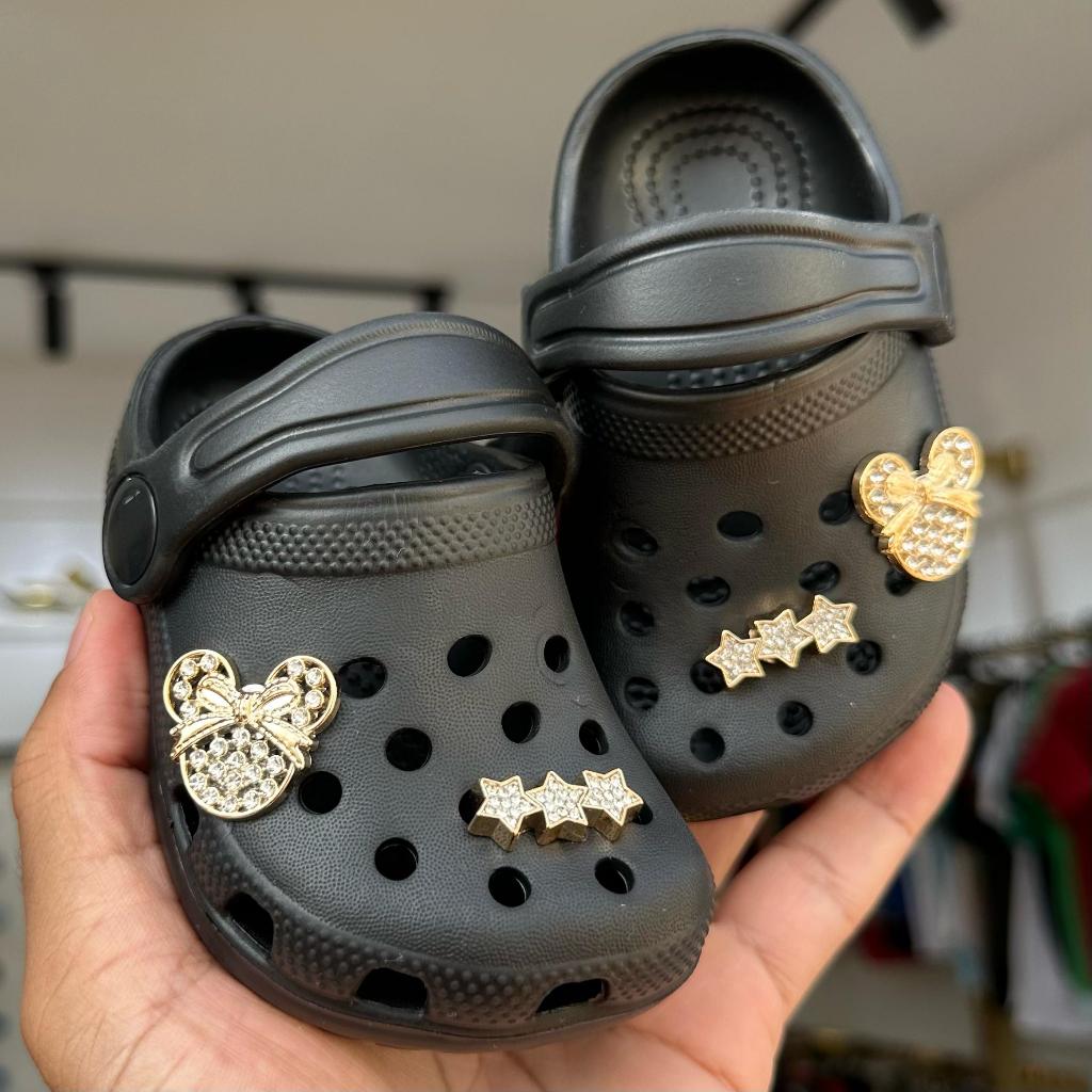 Babuche sandália menina preto c/ Bottons minnie strass em Oferta na Shopee