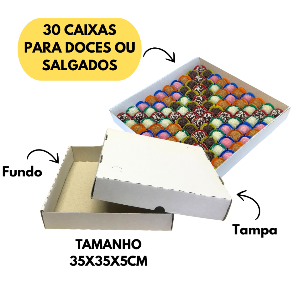 Embalagem Doce E Salgado Caixa Tamanho 35x35x5cm 30 Unidades em Oferta na Shopee