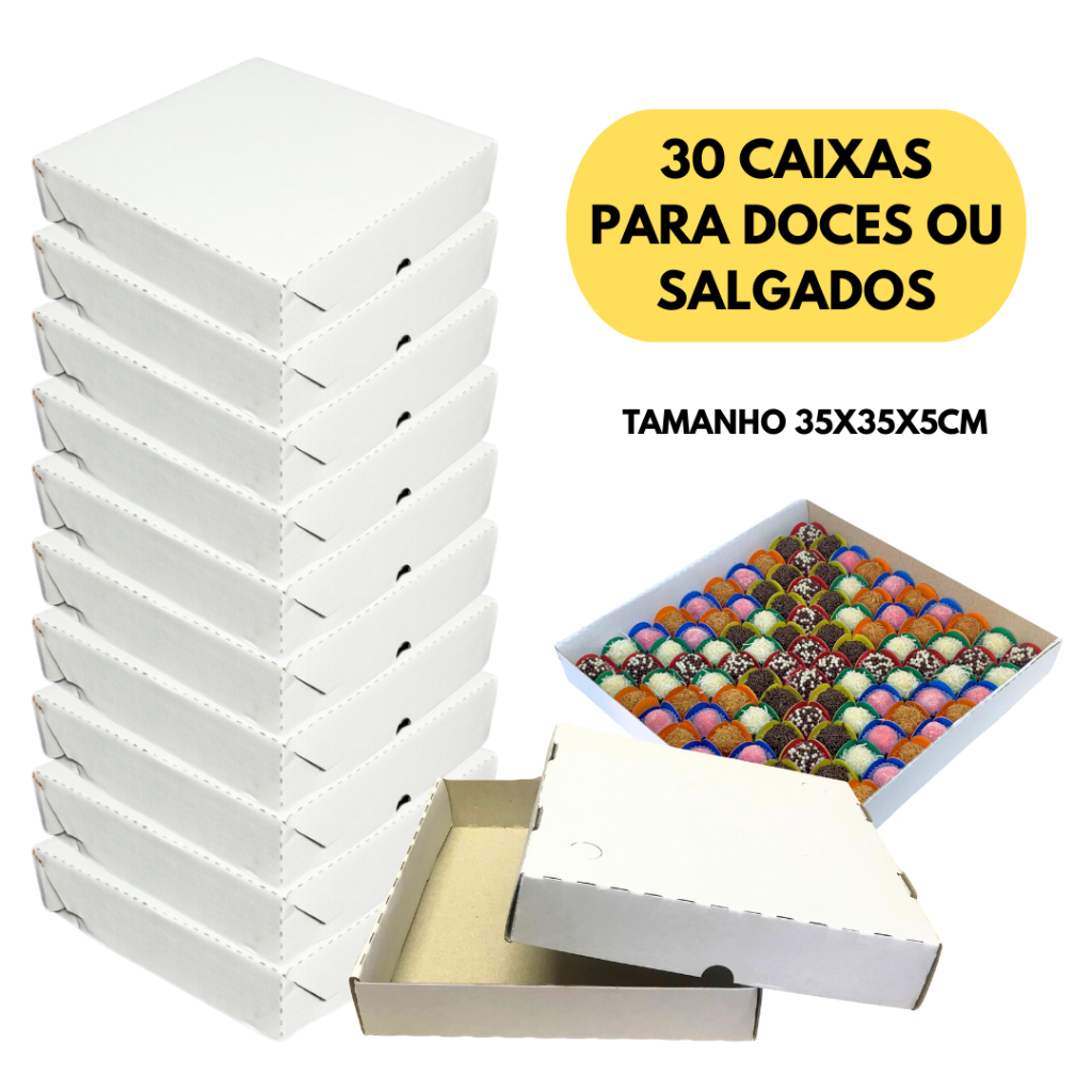 Caixa Doces E Salgados Embalagem Tamanho 35x35x5cm 30 Unidades em Oferta na Shopee