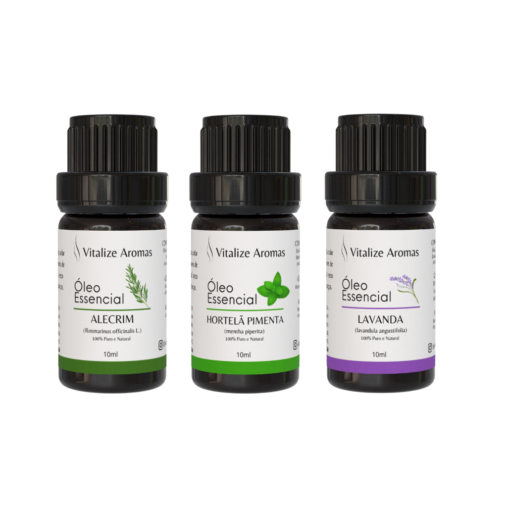 Kit 3 Óleos Essenciais Mais Tradicionais Vendidos da Aromaterapia - Lavanda Hortelã Pimenta Alecrim em Oferta na Shopee