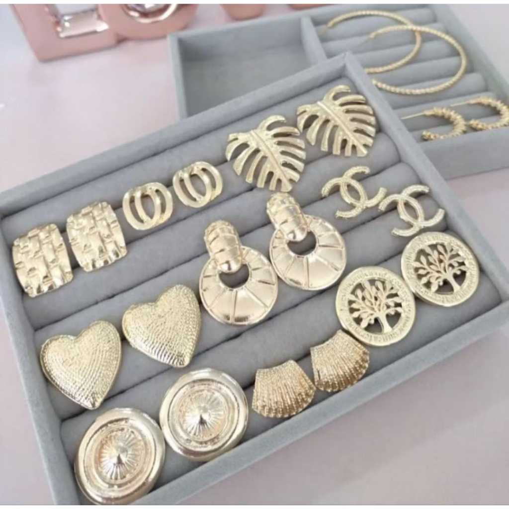 Conjunto Brincos Folheados a Ouro 18k Coração Martelado Folha Kit Brinco Feminino Dourado Elegante em Oferta na Shopee