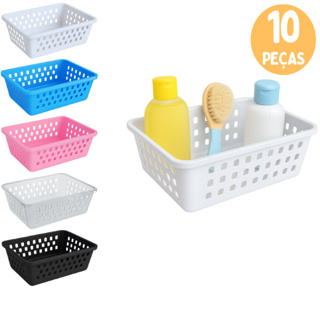 Cesto Organizador Kit até 10 Cestas 16x12x6Cm Pequeno Branco Transparente Rosa Azul Preto em Oferta na Shopee