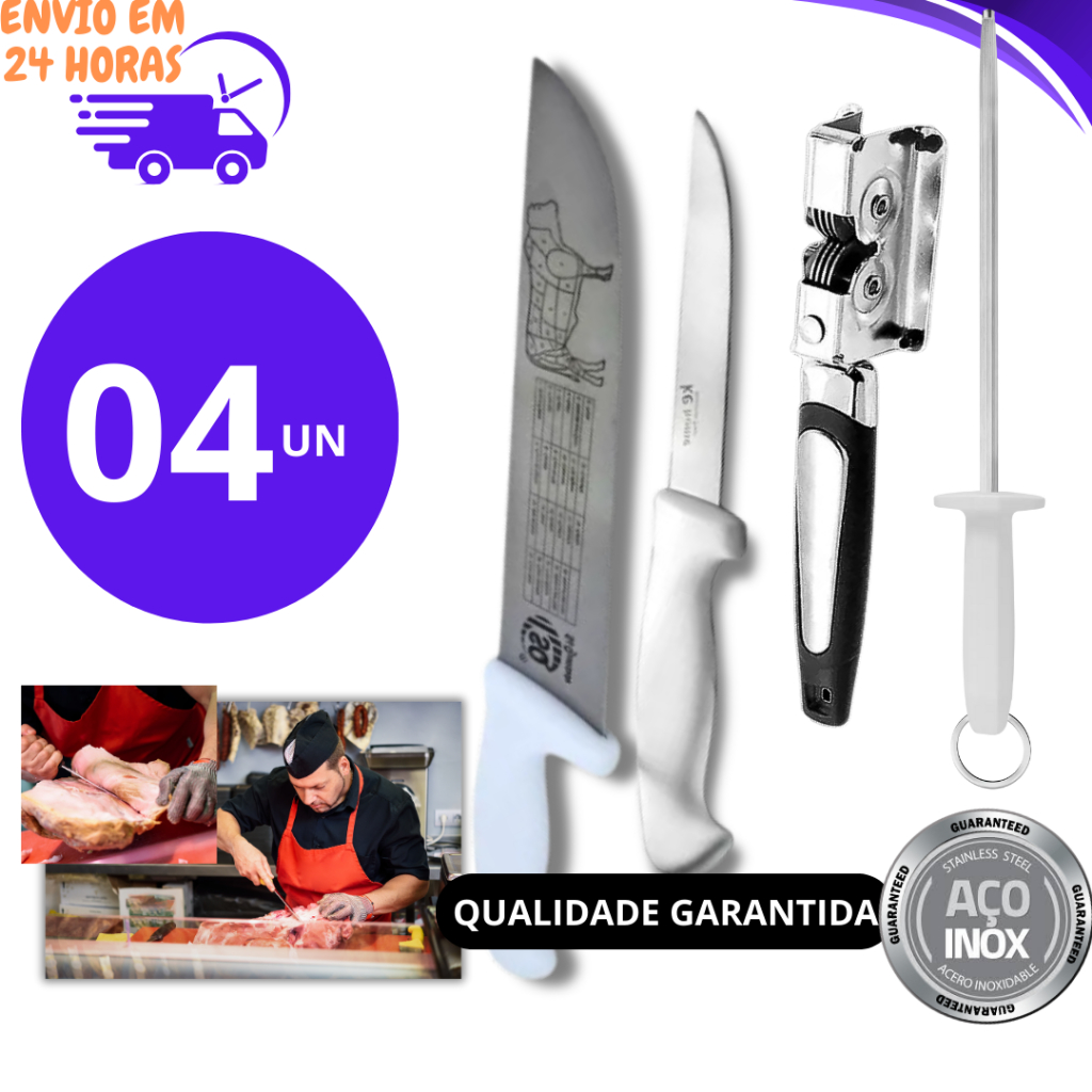 jogo 4, 3 ou 2 un de Utensílios Faca/Amolador/Chaira/Faca do Chef Profissional Lâmina Aço