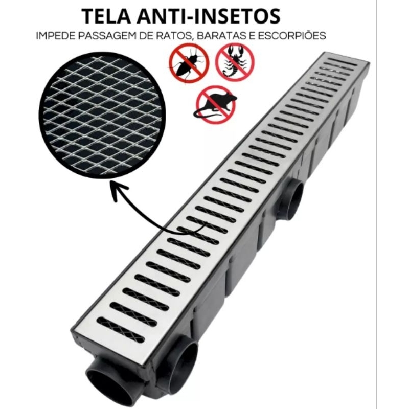 Ralo Linear Sifonado 6x50cm Aço Inox escovado Banheiro Lavabo Área gourmet Lavanderia