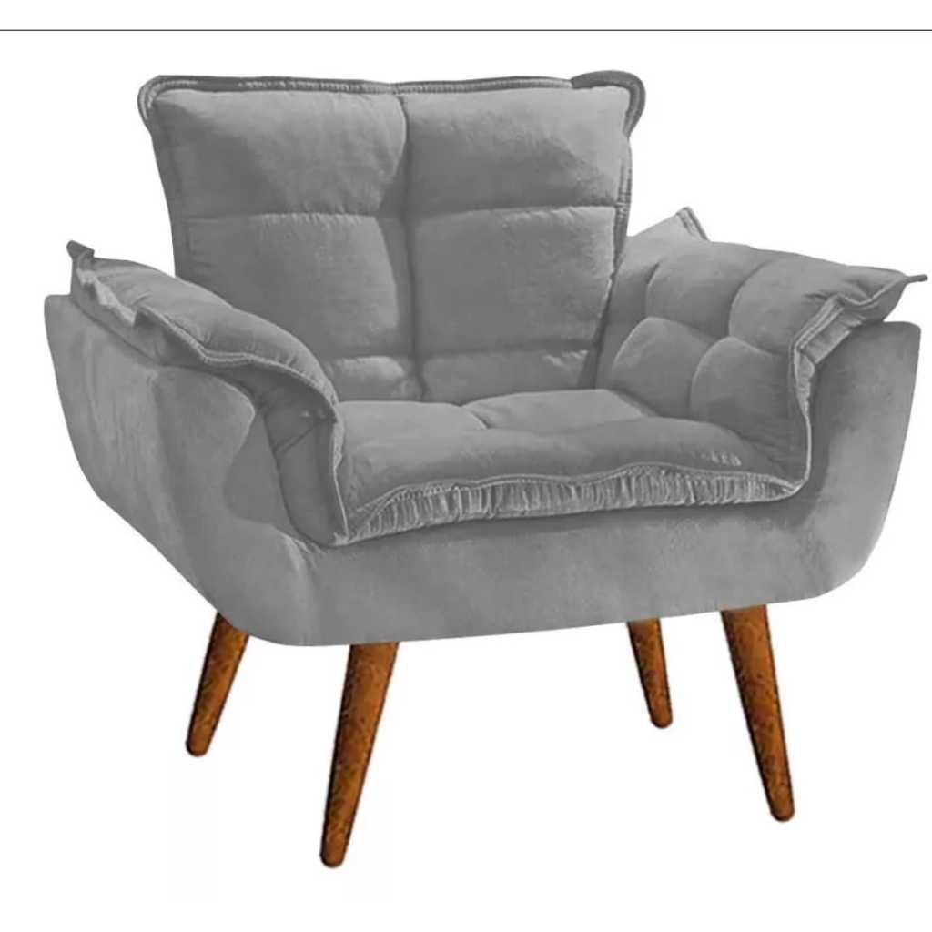 Poltrona Decorativa Opala Tecido Suede Cinza