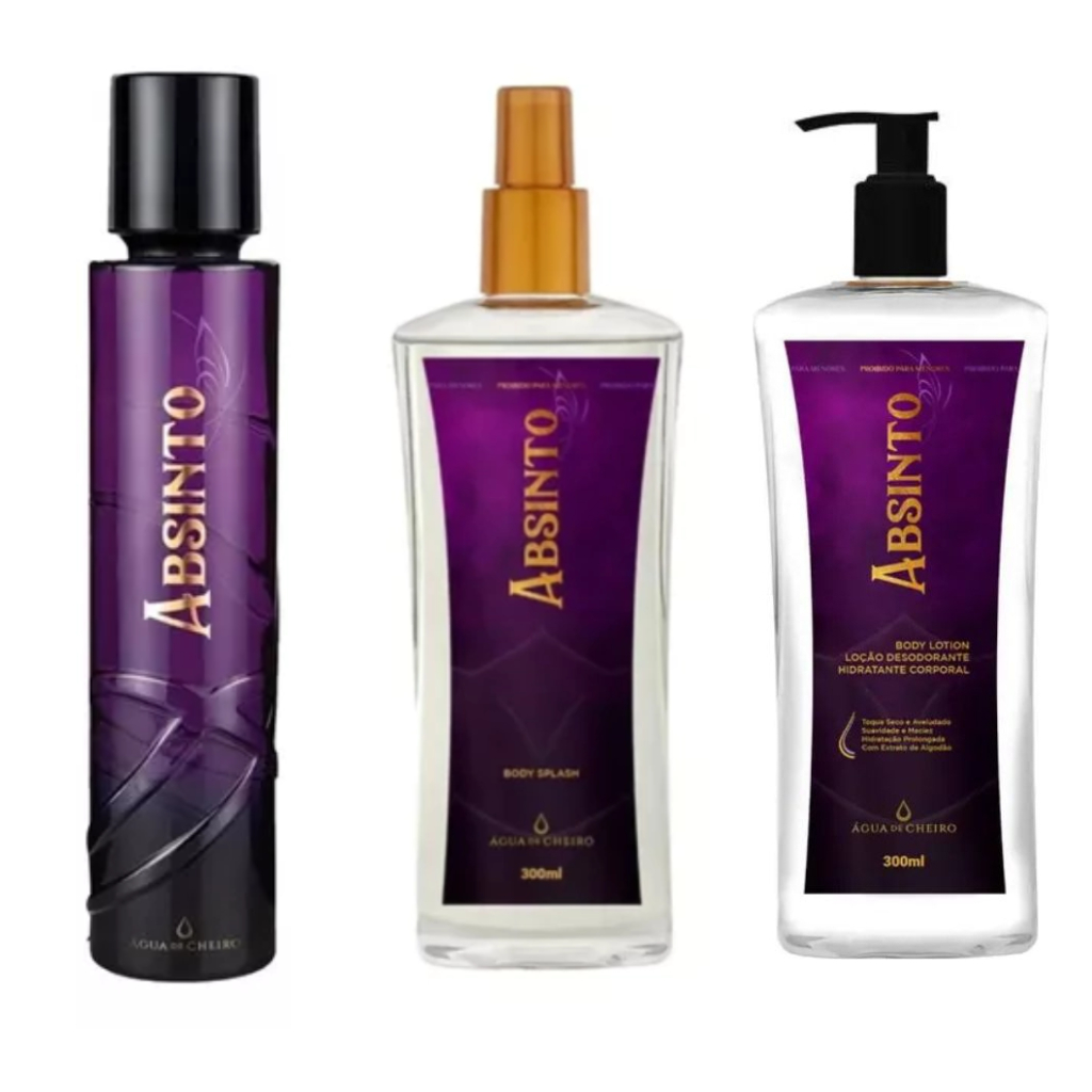 Kit Absinto Completo 3 unidades (01 perfume tradicional fem + 01 body splash absinto 300ml + body lotion 300ml absinto)