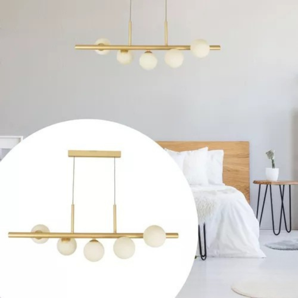 Luminária Lustre de Teto Pendente Jabuticaba 5 Globos em vidro base alumínio G9 cabos reguláveis 2m