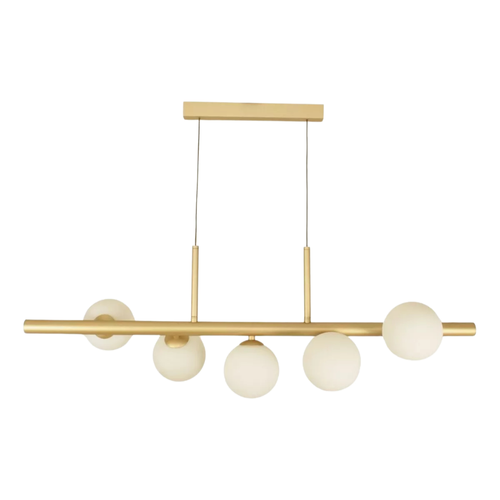 Luminária Lustre de Teto Pendente Jabuticaba 5 Globos em vidro base alumínio G9 cabos reguláveis 2m