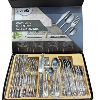 Faqueiro 24 Peças Aço Inox Na Caixa P/presente Cor Prateado