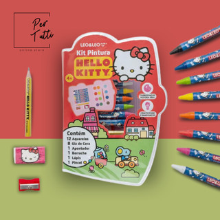 Estojo Hello Kitty - Aquarela, giz, lapis de escrever, borracha e apontador